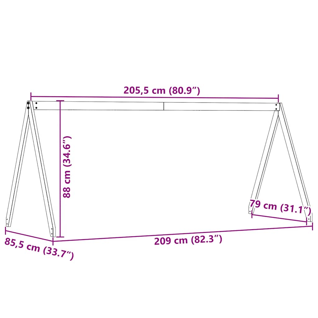 vidaXL Οροφή Κρεβατιού Παιδική Καφέ 209x85,5x88 εκ. Μασίφ Ξύλο Πεύκου