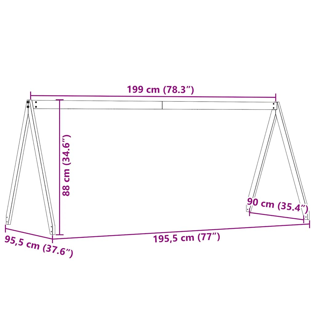 vidaXL Οροφή Κρεβατιού Παιδική Καφέ 199x95,5x88 εκ. Μασίφ Ξύλο Πεύκου