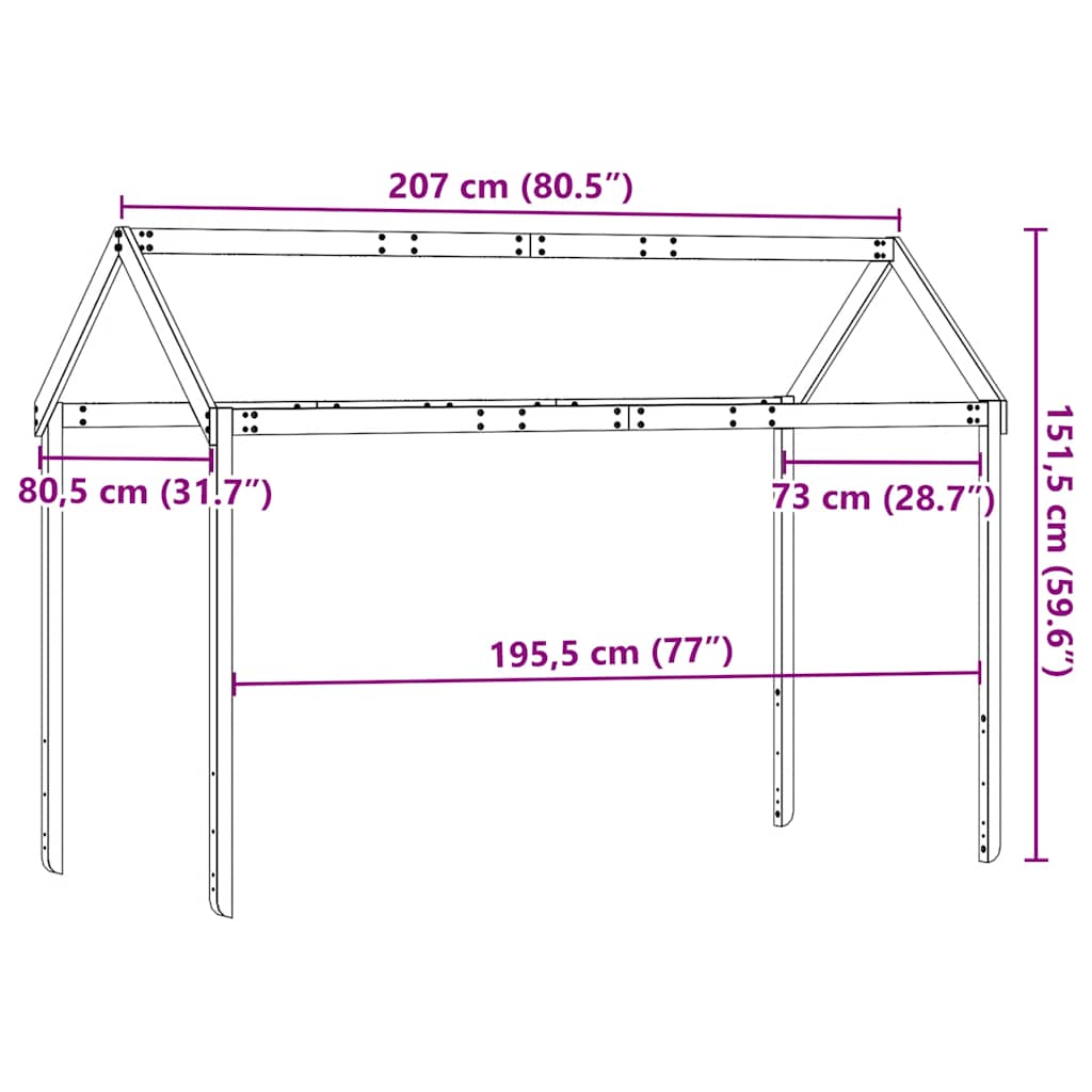 vidaXL Οροφή Κρεβατιού Παιδική 207x80,5x151,5 εκ. Μασίφ Ξύλο Πεύκου
