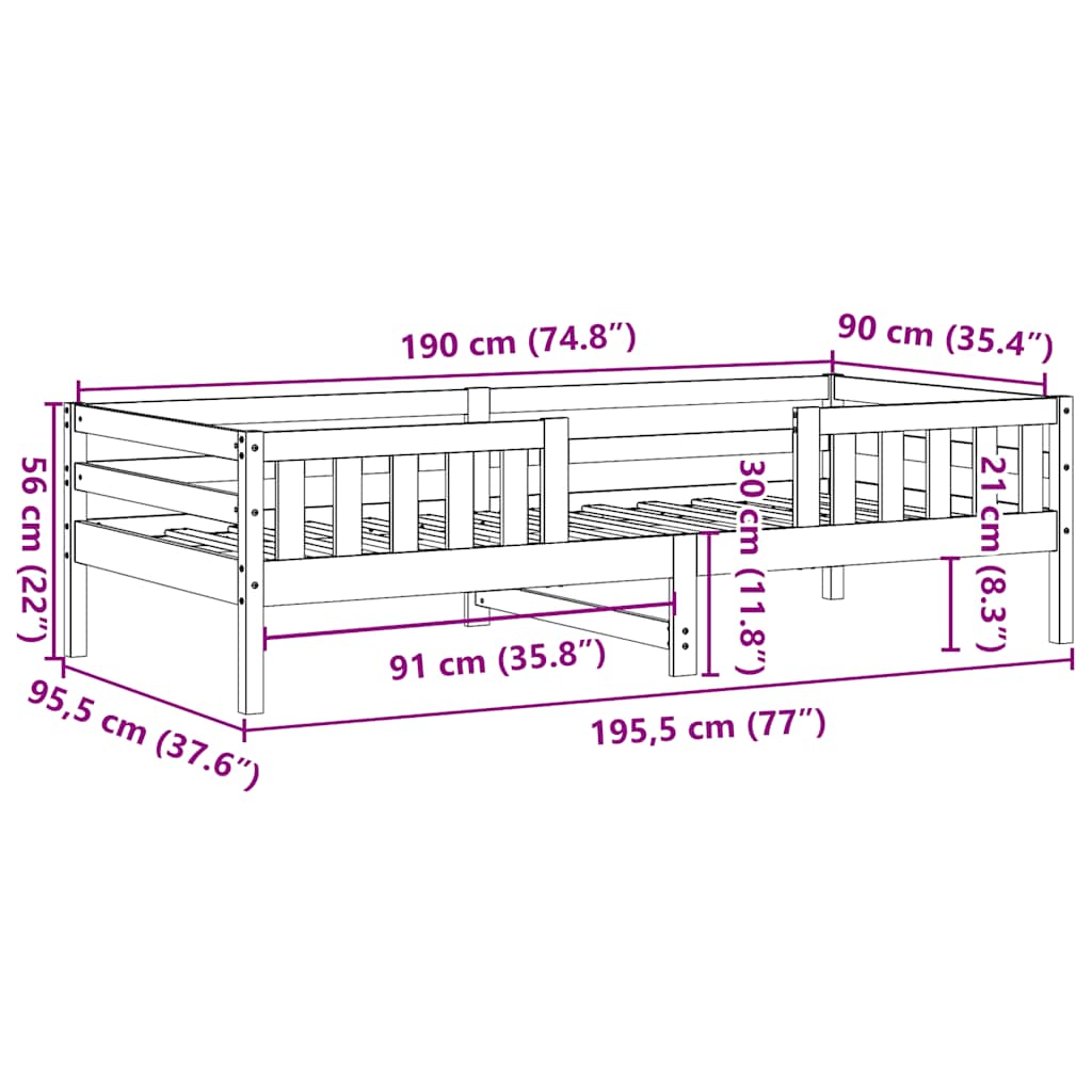 vidaXL Σκελετός Κρεβ. Χωρίς Στρώμα Λευκό 90x190 εκ Μασίφ Πεύκο