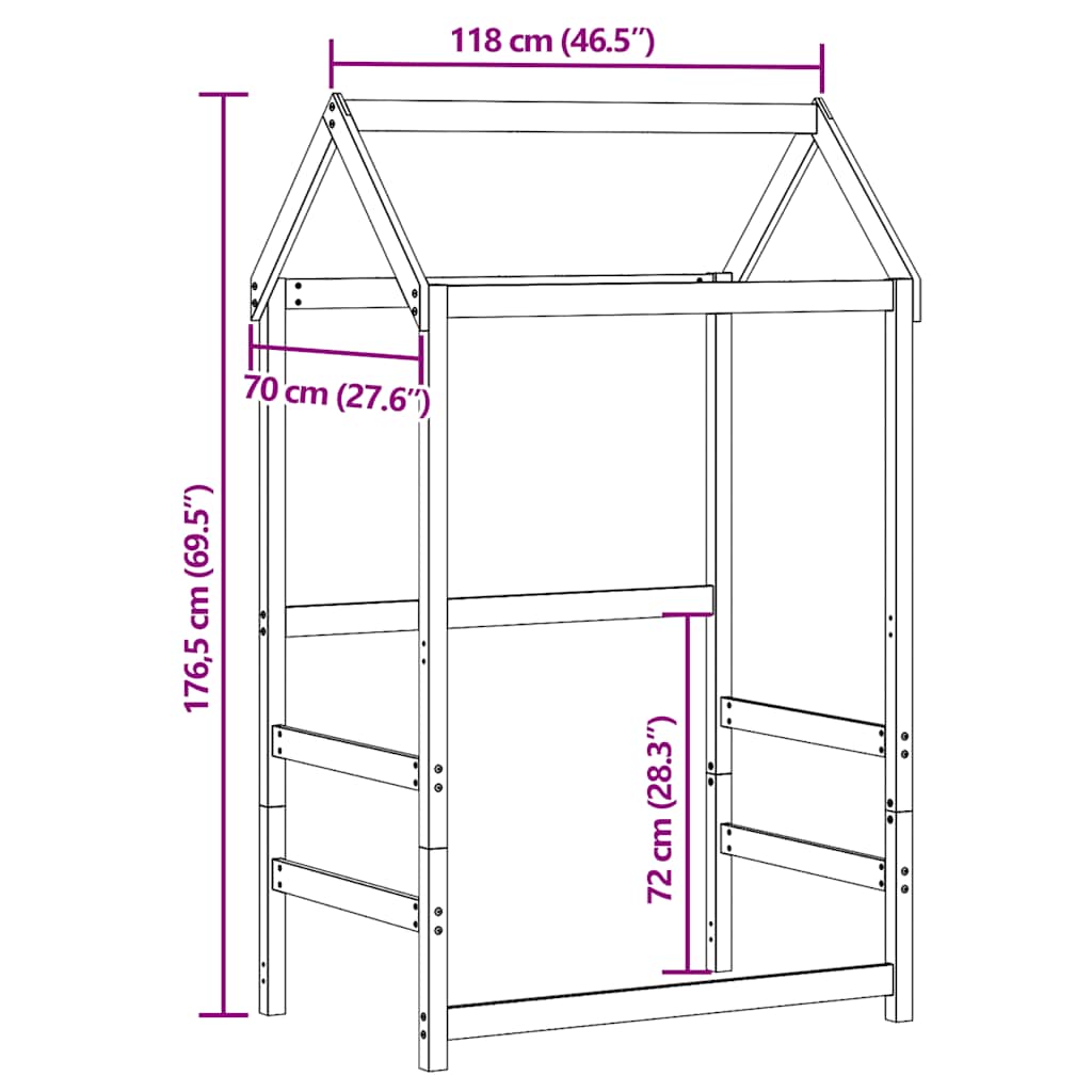 vidaXL Οροφή Κρεβατιού Παιδική Λευκό 118x70x176,5εκ. Μασίφ Ξύλο Πεύκου