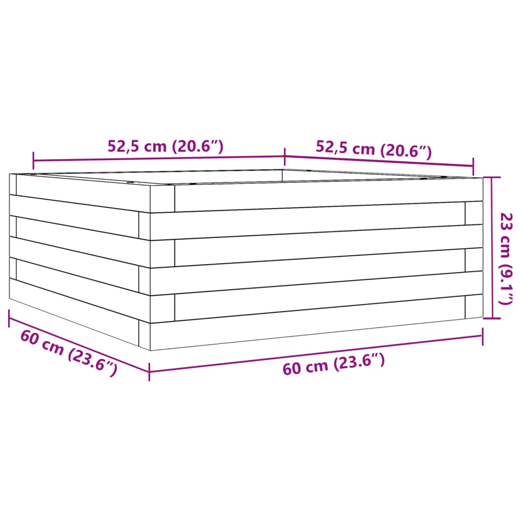 vidaXL Ζαρντινιέρα Καφέ Κεριού 60x60x23 εκ. από Μασίφ Ξύλο Πεύκου