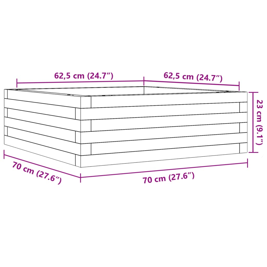 vidaXL Ζαρντινιέρα Καφέ Κεριού 70x70x23 εκ. από Μασίφ Ξύλο Πεύκου
