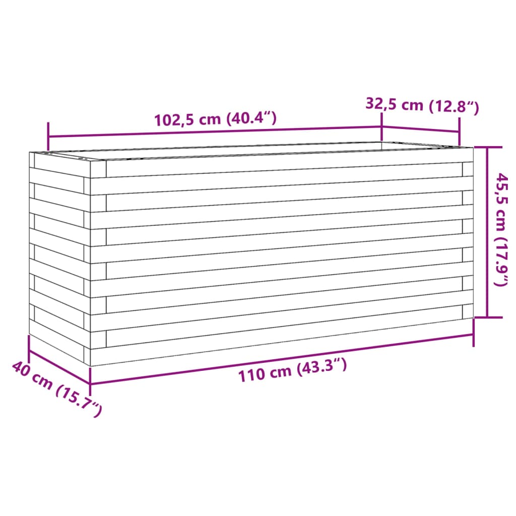 vidaXL Ζαρντινιέρα Κήπου Λευκή 110x40x45,5 εκ. από Μασίφ Ξύλο Πεύκου