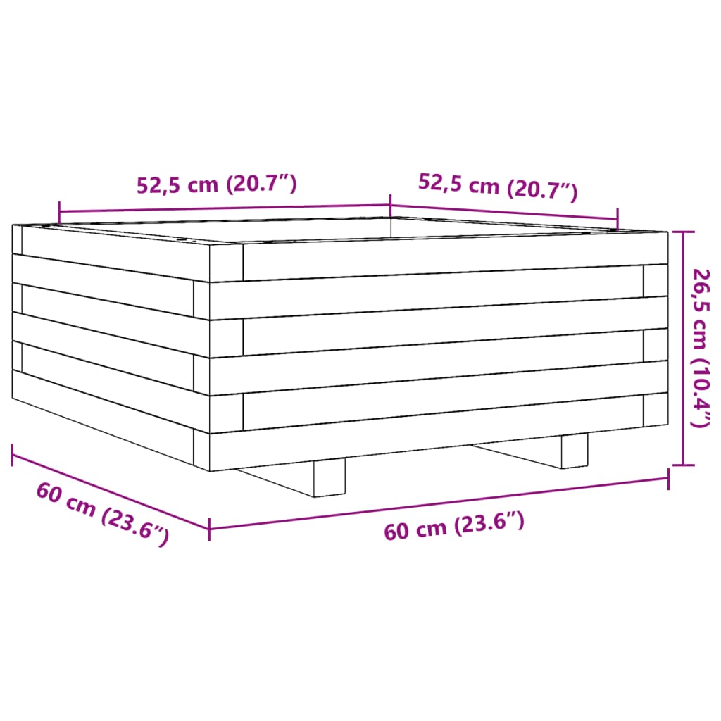 vidaXL Ζαρντινιέρα Κήπου 50x50x26,5 εκ από Μασίφ Ξύλο Πεύκου