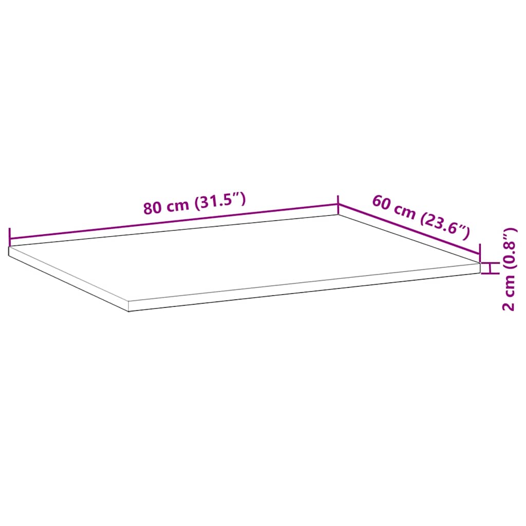 vidaXL Επιφάνεια Γραφείου Ορθογώνια 80x60x2 εκ. Μασίφ Ξύλο Ακακίας