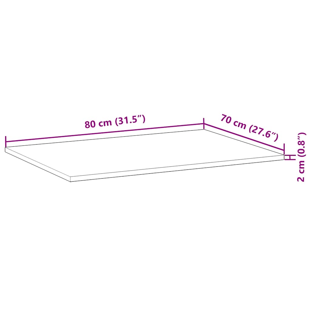 vidaXL Επιφάνεια Τραπεζιού Ορθογώνια 80x70x2 εκ. από Μασίφ Ξύλο Ακακίας