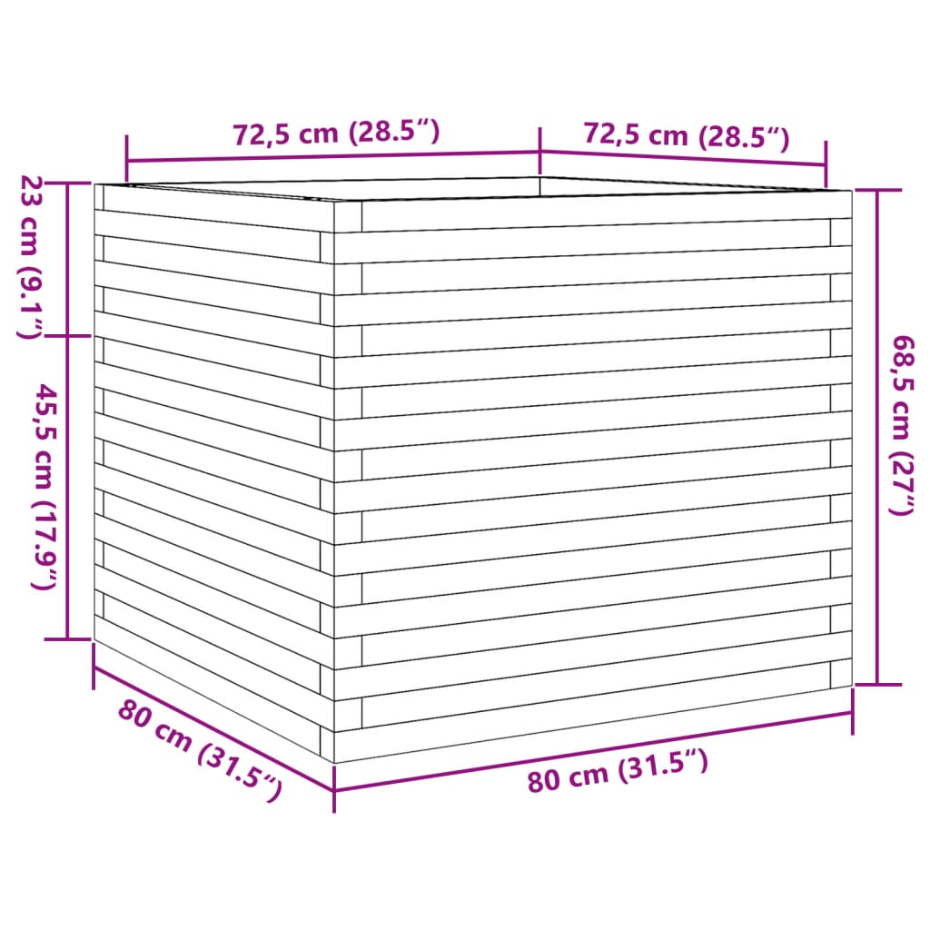 vidaXL Ζαρντινιέρα Καφέ Κεριού 80x80x68,5 εκ. από Μασίφ Ξύλο Πεύκου