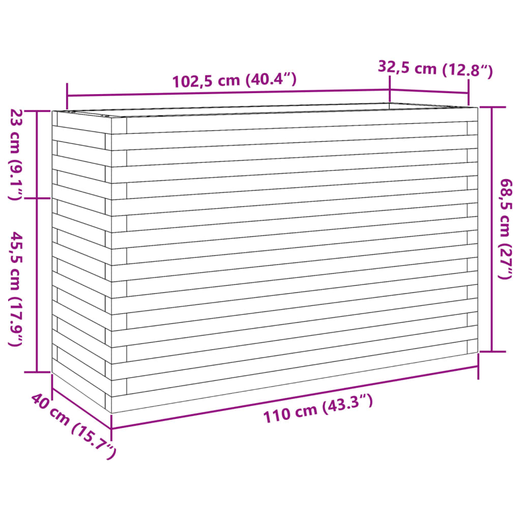 vidaXL Ζαρντινιέρα Καφέ Κεριού 110x40x68,5 εκ. από Μασίφ Ξύλο Πεύκου