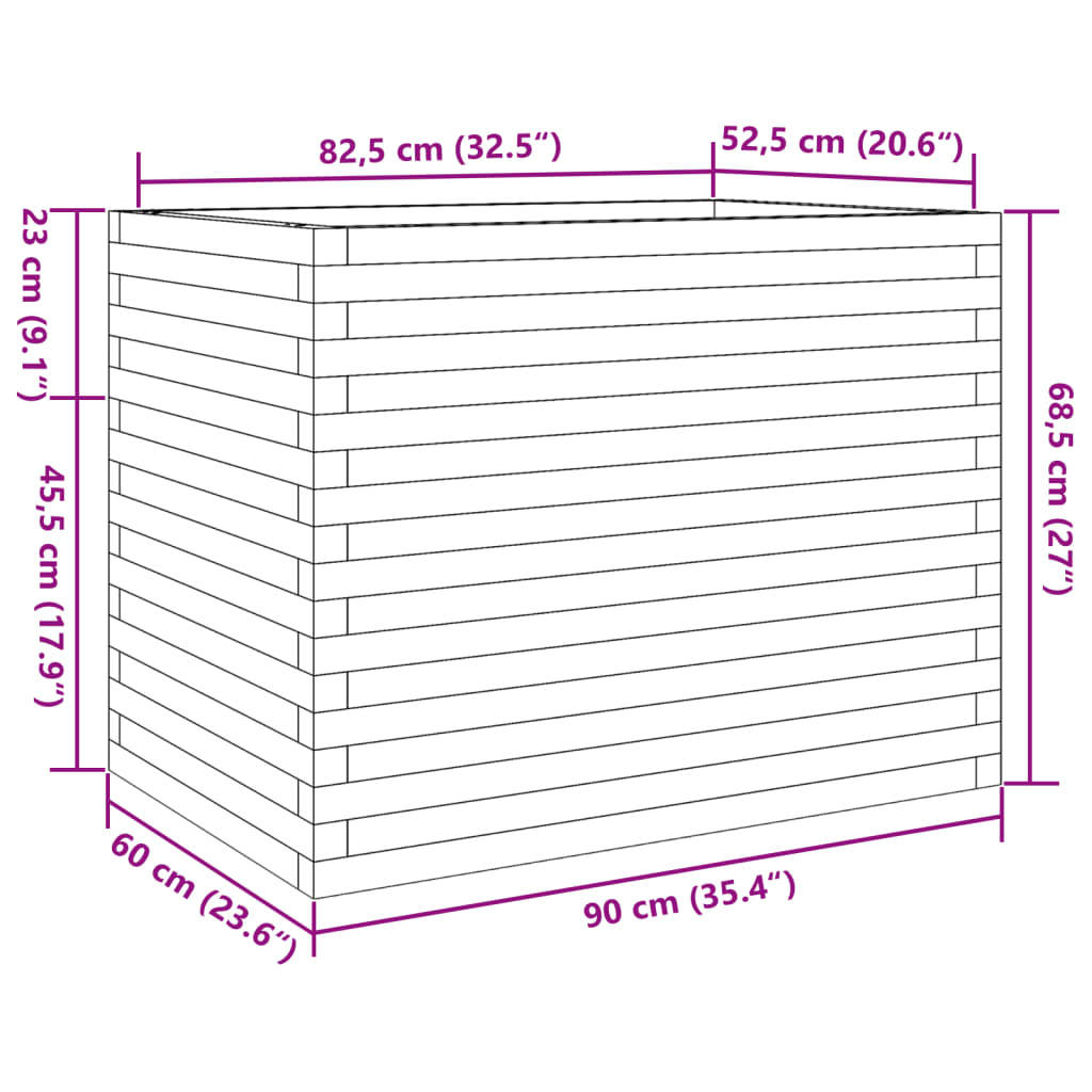 vidaXL Ζαρντινιέρα Καφέ Κεριού 90x60x68,5 εκ. από Μασίφ Ξύλο Πεύκου