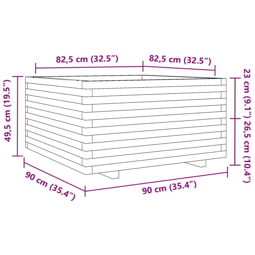 vidaXL Ζαρντινιέρα Καφέ Κεριού 90x90x49,5 εκ. από Μασίφ Ξύλο Πεύκου