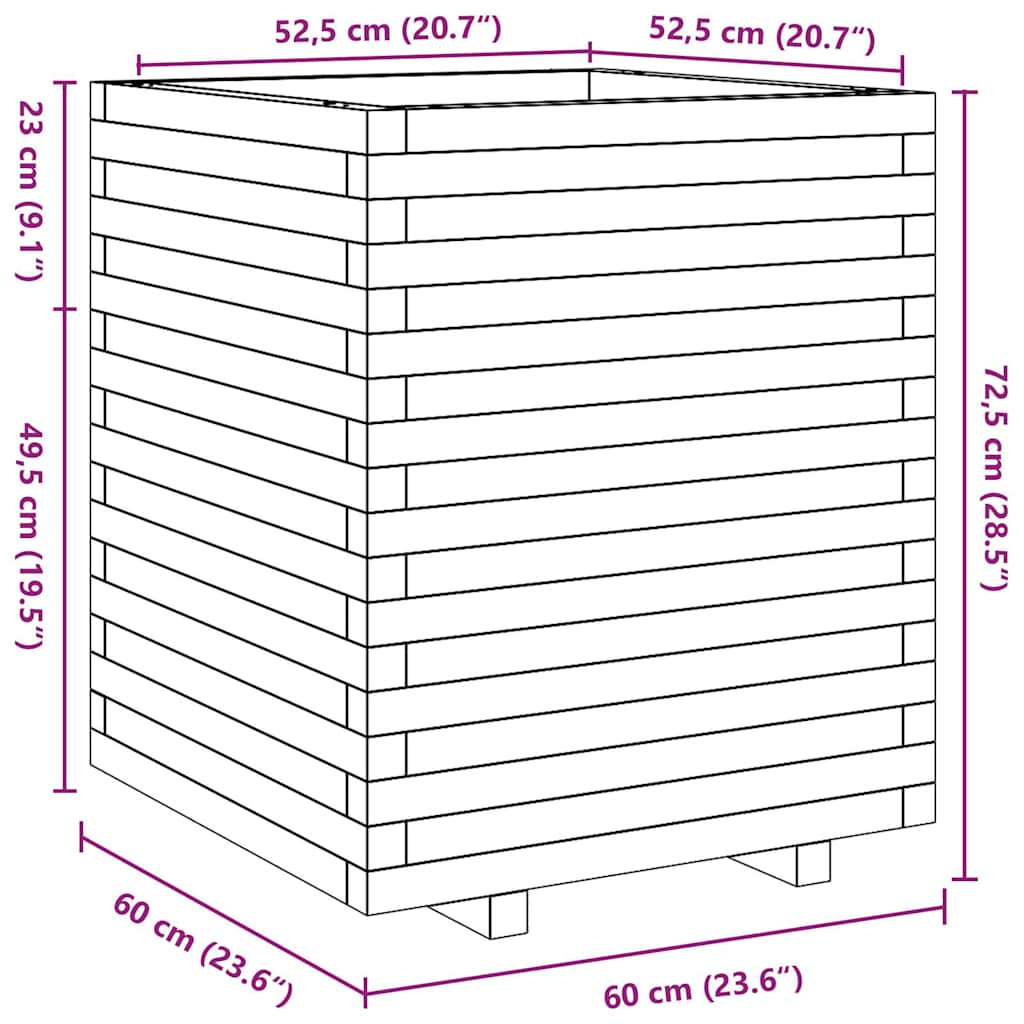 vidaXL Ζαρντινιέρα Κήπου Λευκή 60x60x72,5 εκ. από Μασίφ Ξύλο Πεύκου