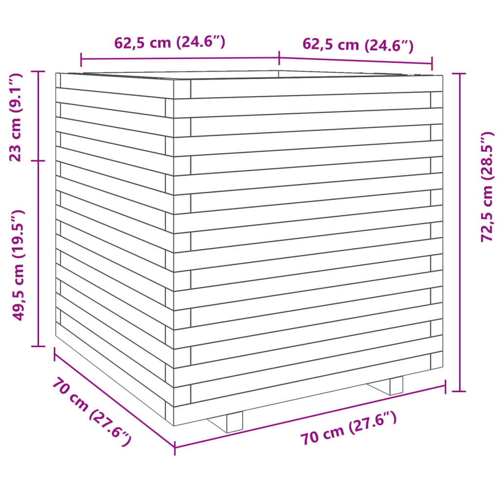 vidaXL Ζαρντινιέρα Καφέ Κεριού 70x70x72,5 εκ. από Μασίφ Ξύλο Πεύκου