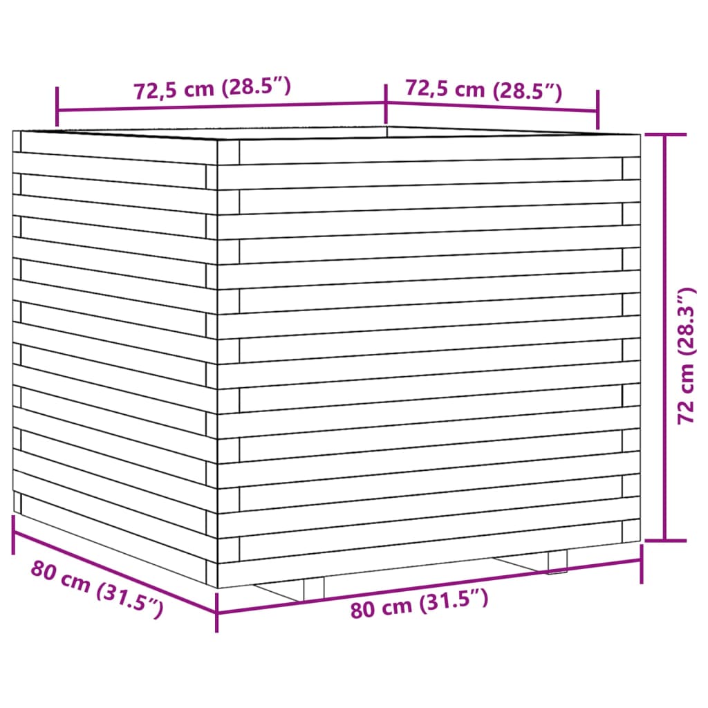vidaXL Ζαρντινιέρα Λευκή 80x80x72 εκ. από Μασίφ Ξύλο Πεύκου