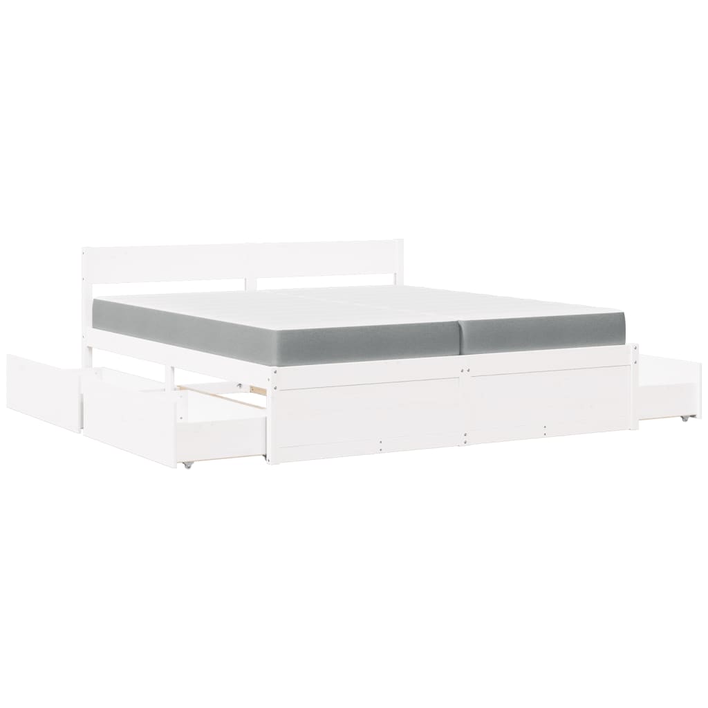 vidaXL Κρεβάτι με Συρτάρια+Στρώμα Λευκό 200x200 εκ. Μασίφ Ξύλο Πεύκο