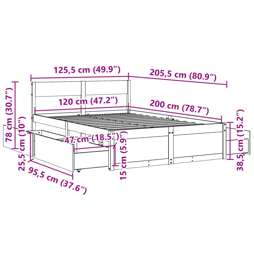 vidaXL Σκελετός Κρεβ. Χωρίς Στρώμα Καφέ Κεριού 120x200 εκ Μασίφ Πεύκο