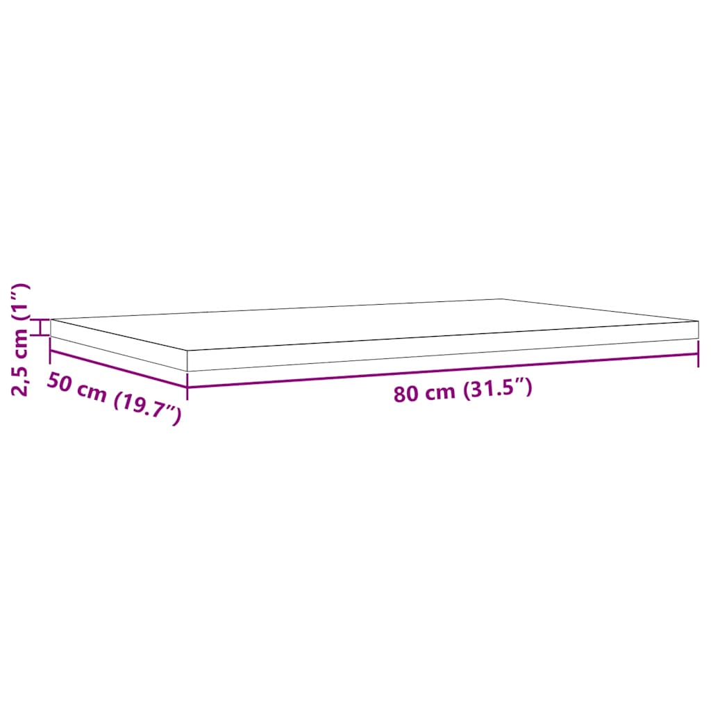 vidaXL Επιφάνεια Τραπεζιού Ορθογώνια 80x50x2,5 εκ. Μασίφ Ξύλο Πεύκου