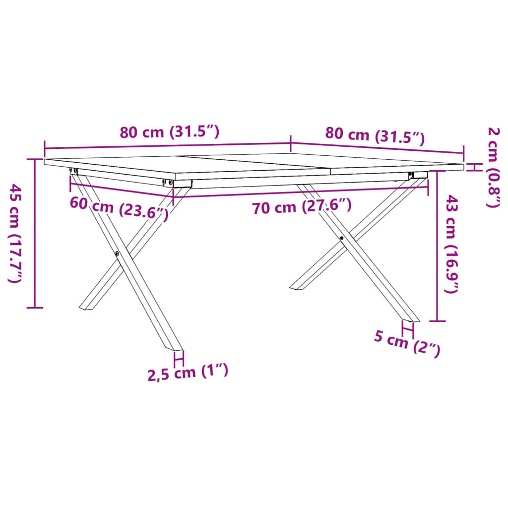vidaXL Τραπεζάκι Σαλονιού Πλαίσιο Χ 80x80x45εκ Μασίφ Πεύκο/Ατσάλι