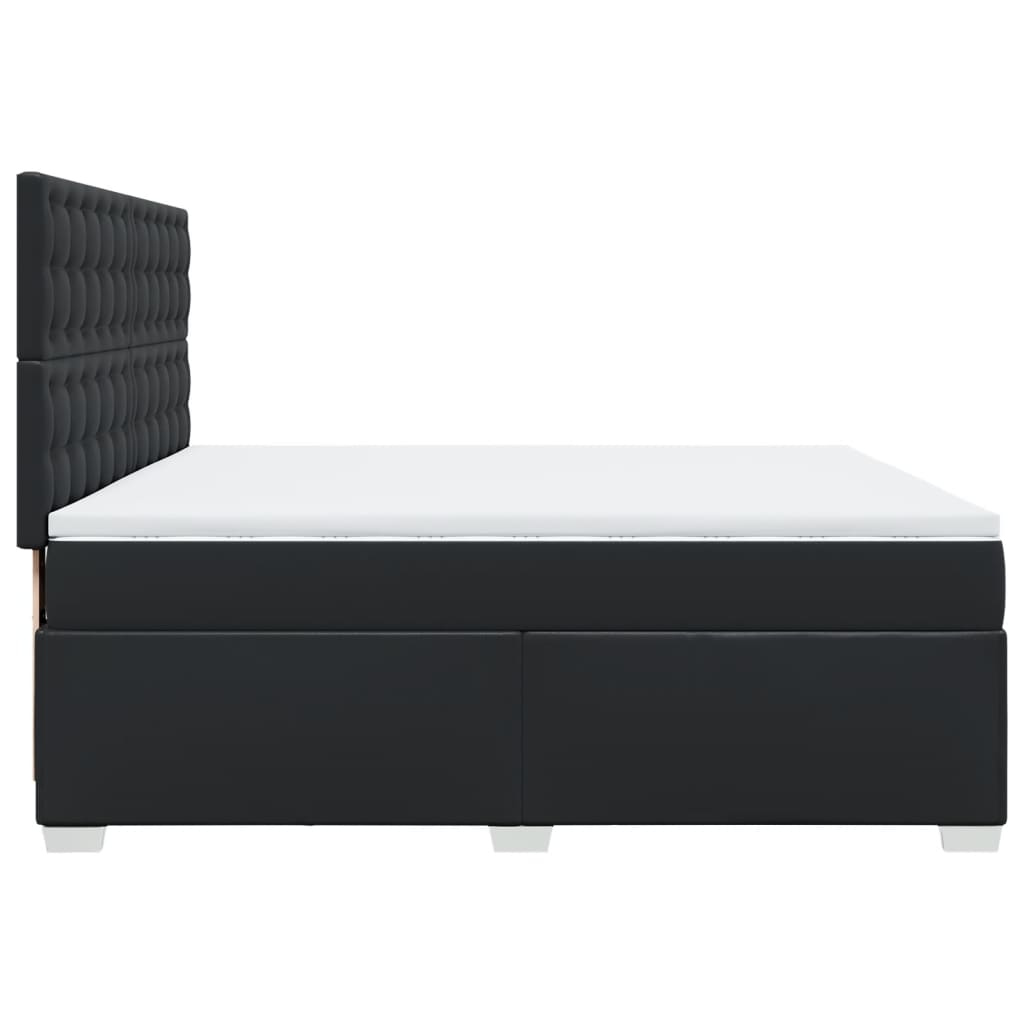 vidaXL Κρεβάτι Boxspring με Στρώμα Μαύρο 200x200 εκ. Συνθετικό Δέρμα