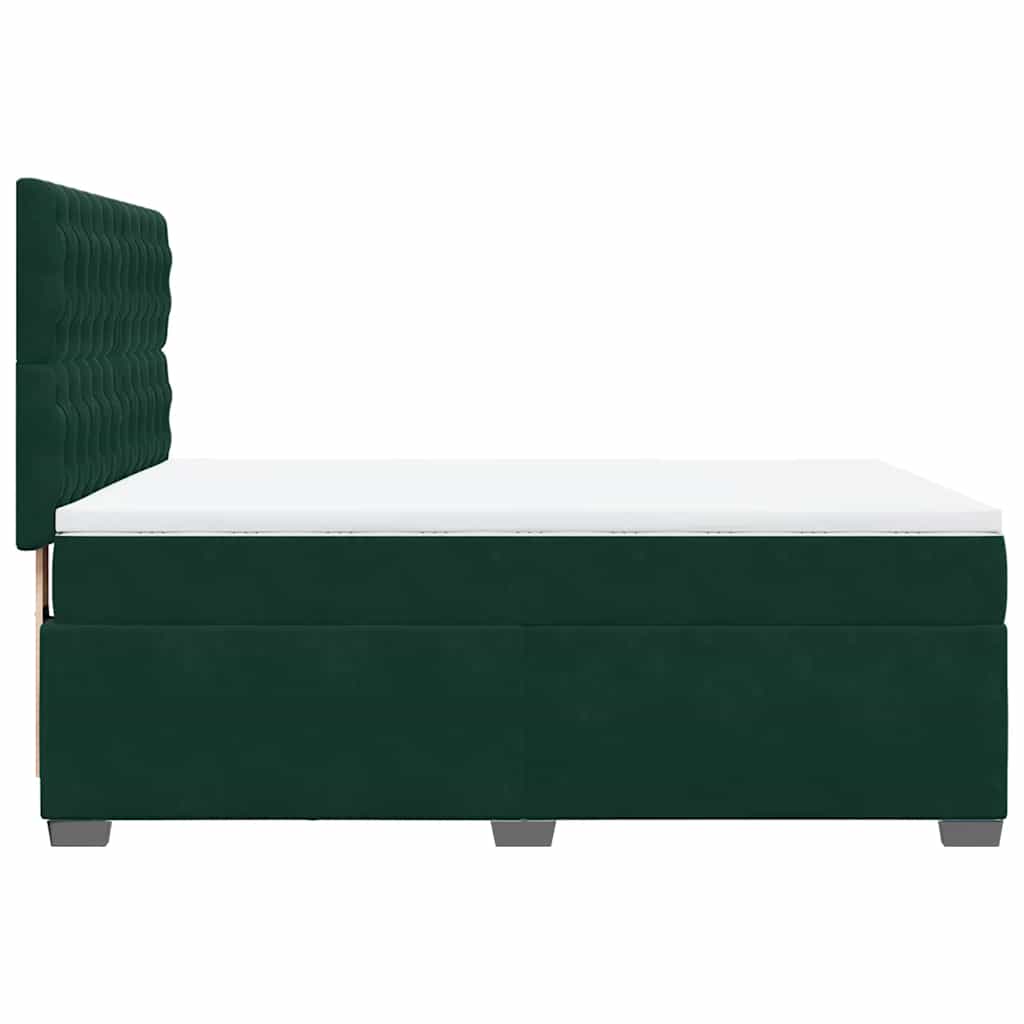 vidaXL Κρεβάτι Boxspring με Στρώμα Σκούρο Πράσινο 160x200εκ. Βελούδινο