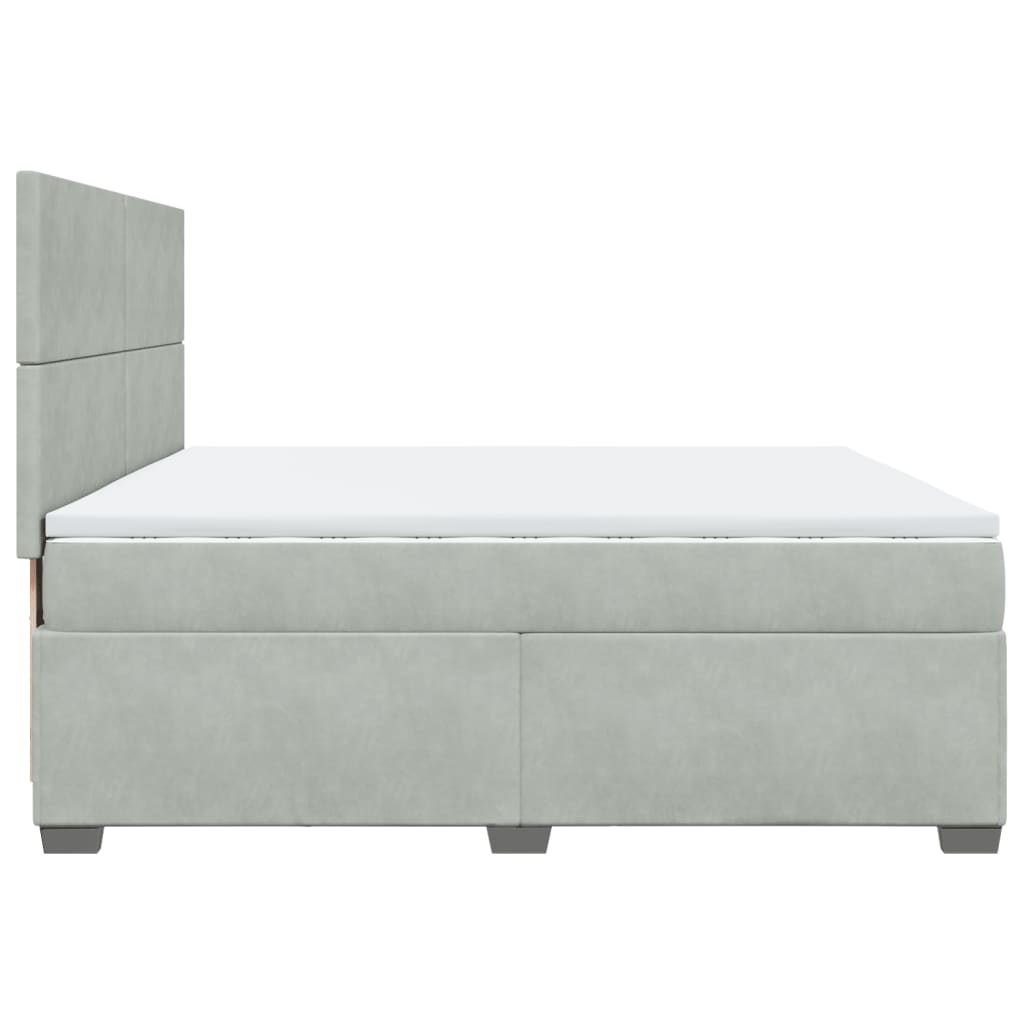 vidaXL Κρεβάτι Boxspring με Στρώμα Ανοιχτό Γκρι 200x200 εκ. Βελούδινο