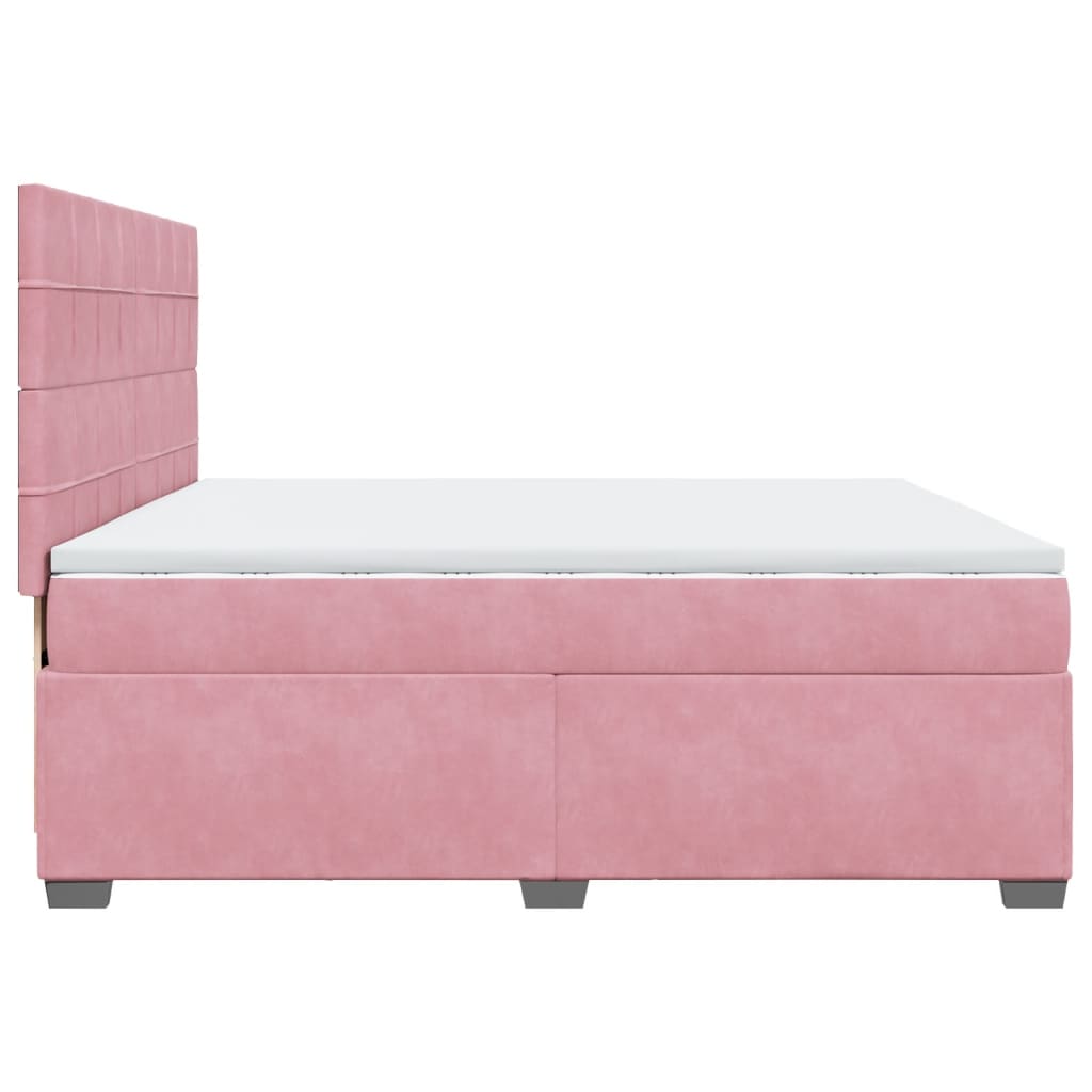 vidaXL Κρεβάτι Boxspring με Στρώμα Ροζ 200x200 εκ. Βελούδινο