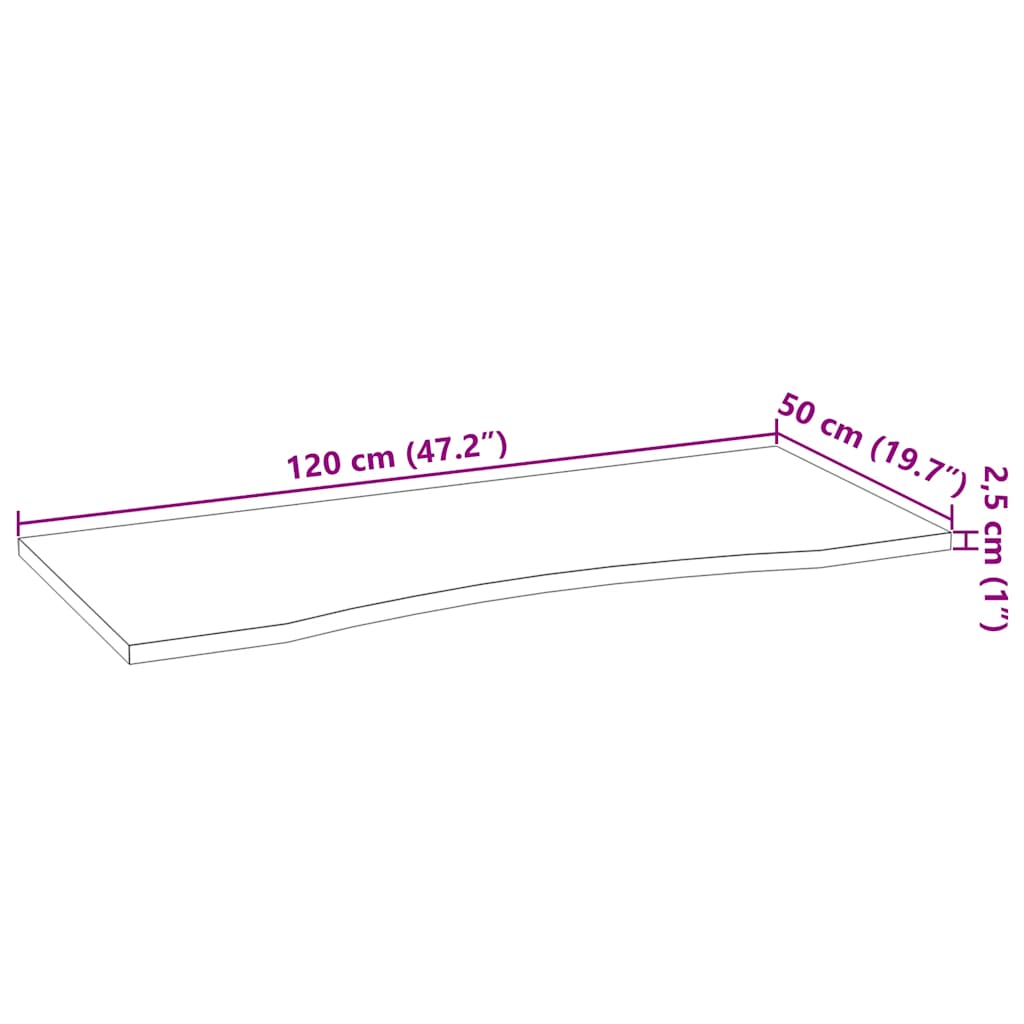 vidaXL Επιφάνεια Τραπεζιού Ορθογώνιος 120x50x2,5 εκ. Μασίφ Ξύλο Δρυός