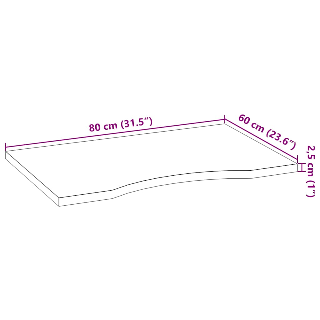 vidaXL Επιφάνεια Τραπεζιού Ορθογώνιος 80x60x2,5 εκ. Μασίφ Ξύλο Δρυός