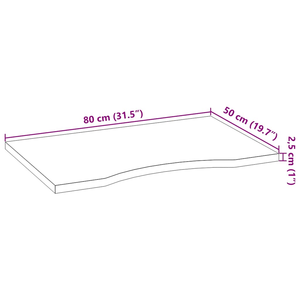 vidaXL Επιφάνεια Τραπεζιού Ορθογώνιος 80x50x2,5 εκ. Μασίφ Ξύλο Δρυός
