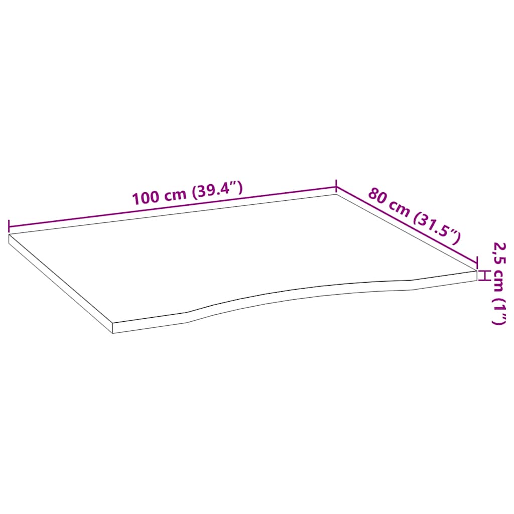 vidaXL Επιφάνεια Τραπεζιού Ορθογώνιος 100x80x2,5 εκ. Μασίφ Ξύλο Δρυός