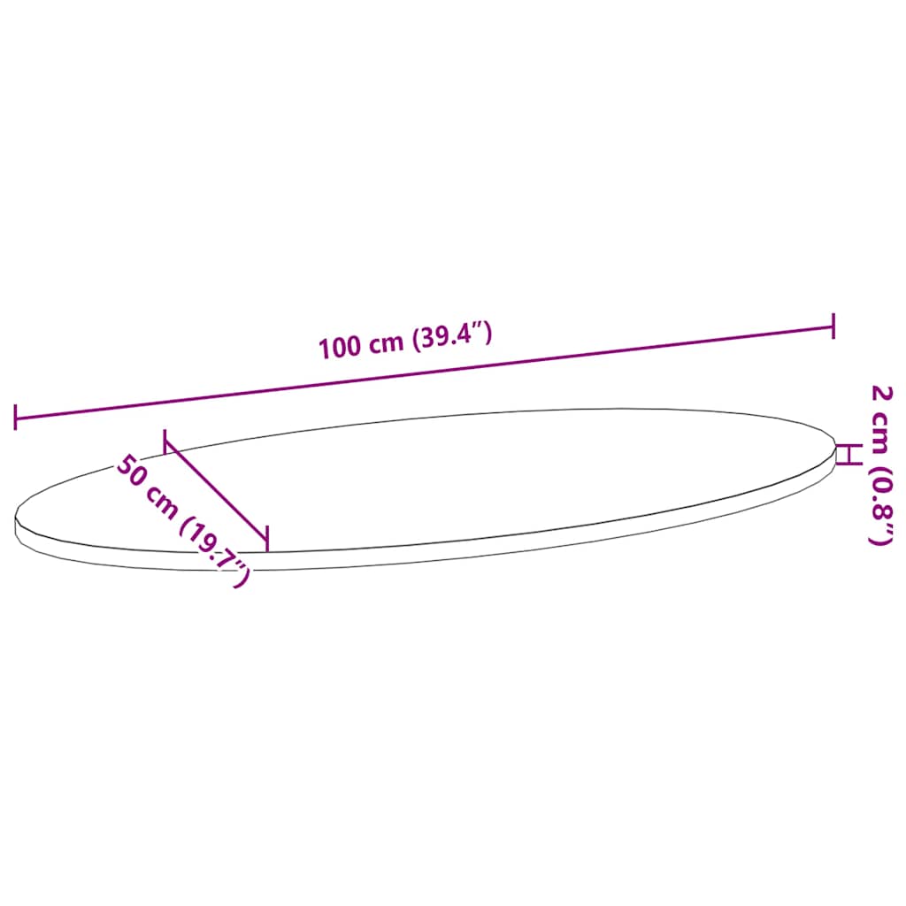 vidaXL Επιτραπέζια επιφάνεια 100x50x2 cm μασίφ ξύλο δρυς οβάλ