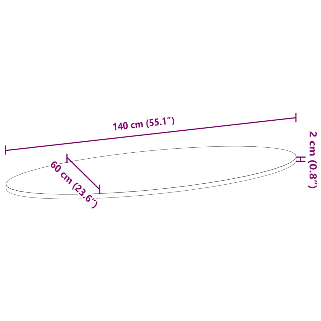 vidaXL Επιτραπέζια επιφάνεια 140x60x2 εκ. από Μασίφ Ξύλο Δρυός Οβάλ