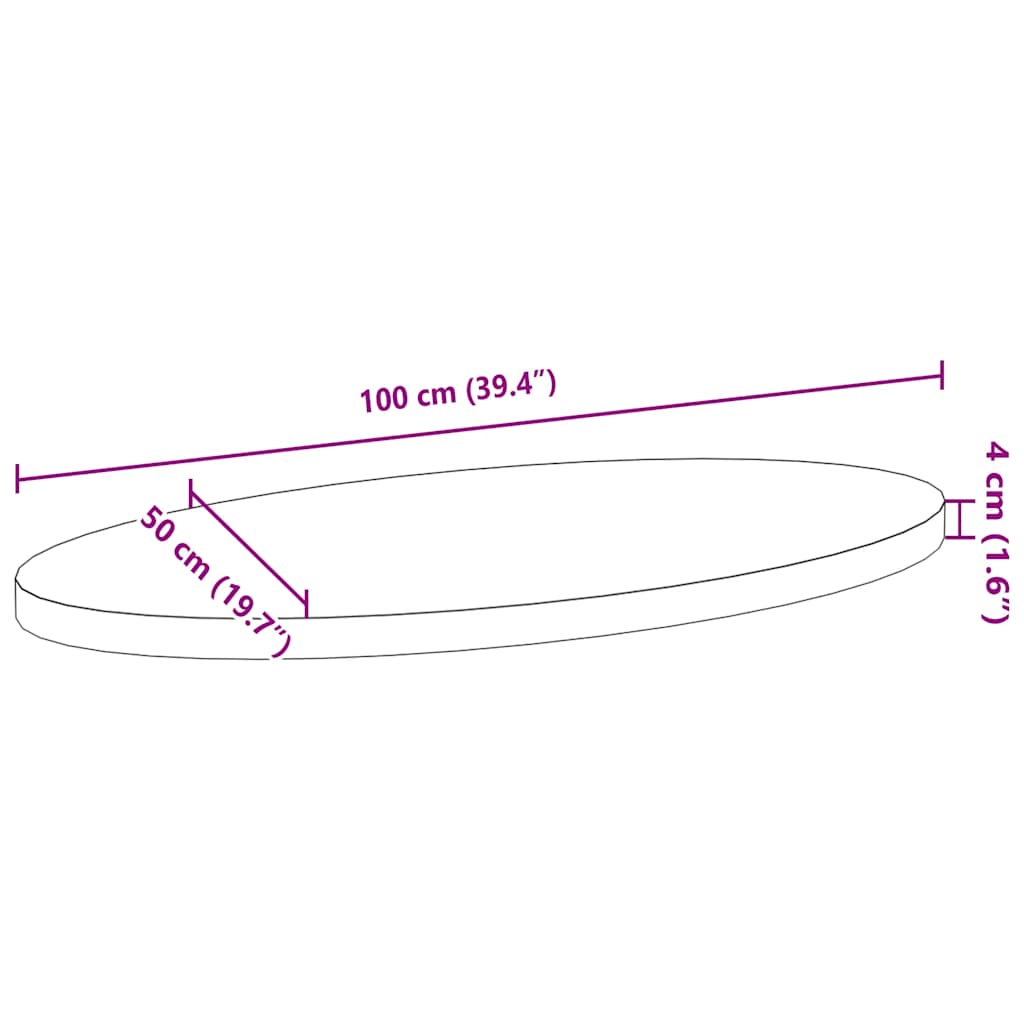 vidaXL Επιτραπέζια επιφάνεια 100x50x4 εκ. από Μασίφ Ξύλο Δρυός Οβάλ