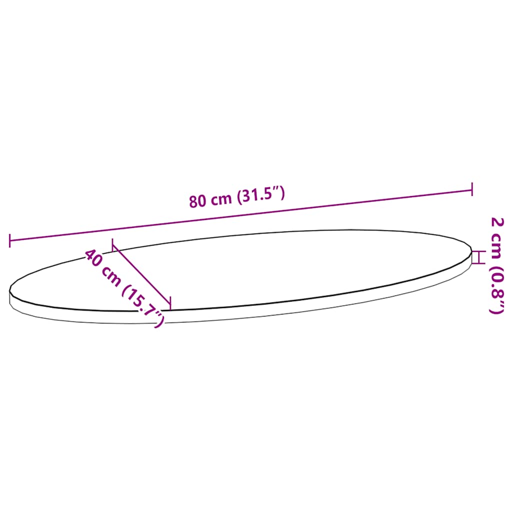 vidaXL Επιτραπέζια επιφάνεια Ανοιχτό Καφέ 80x40x2 εκ. Ξύλο Δρυός Οβάλ