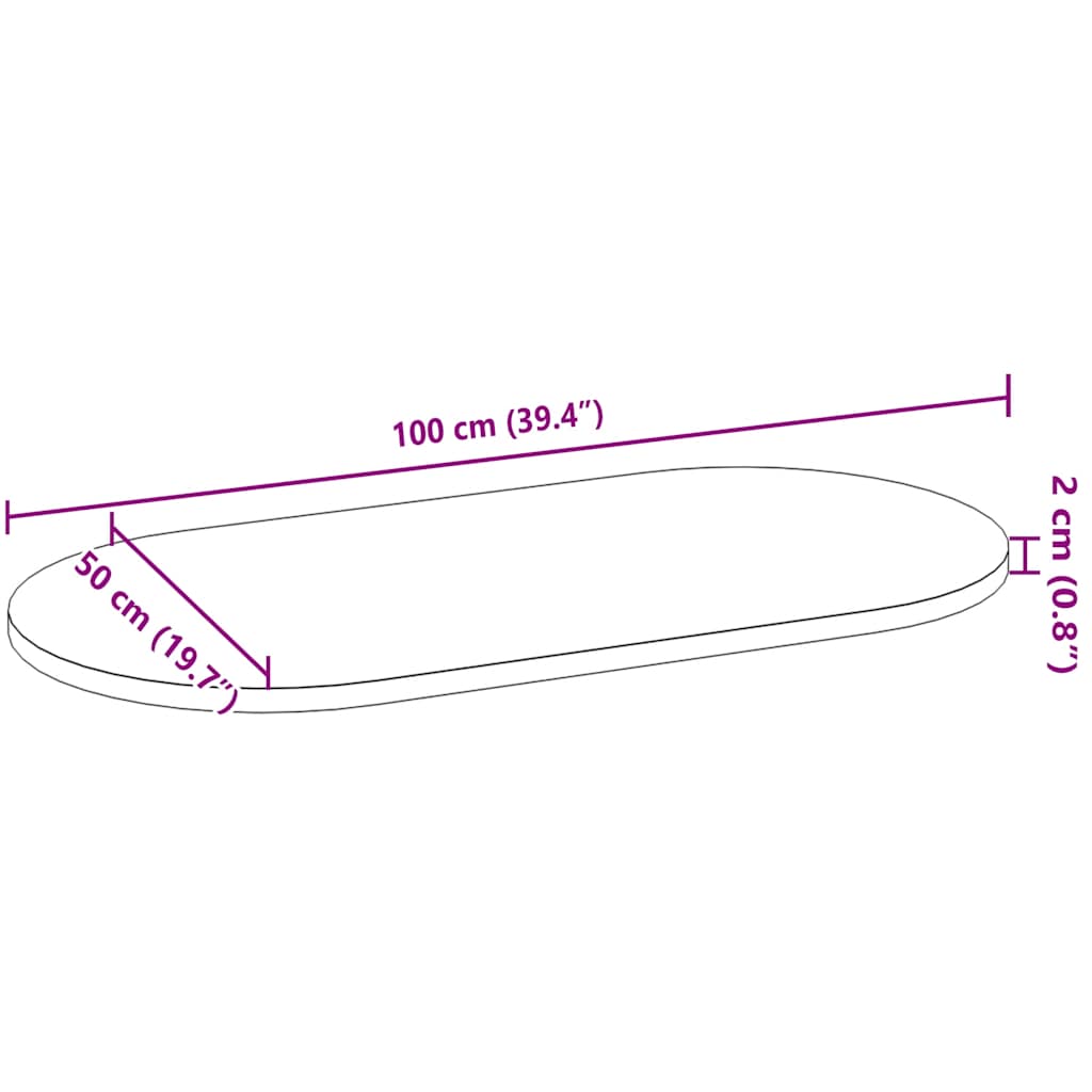 vidaXL Επιτραπέζια επιφάνεια 100x50x2 cm μασίφ ξύλο δρυς οβάλ