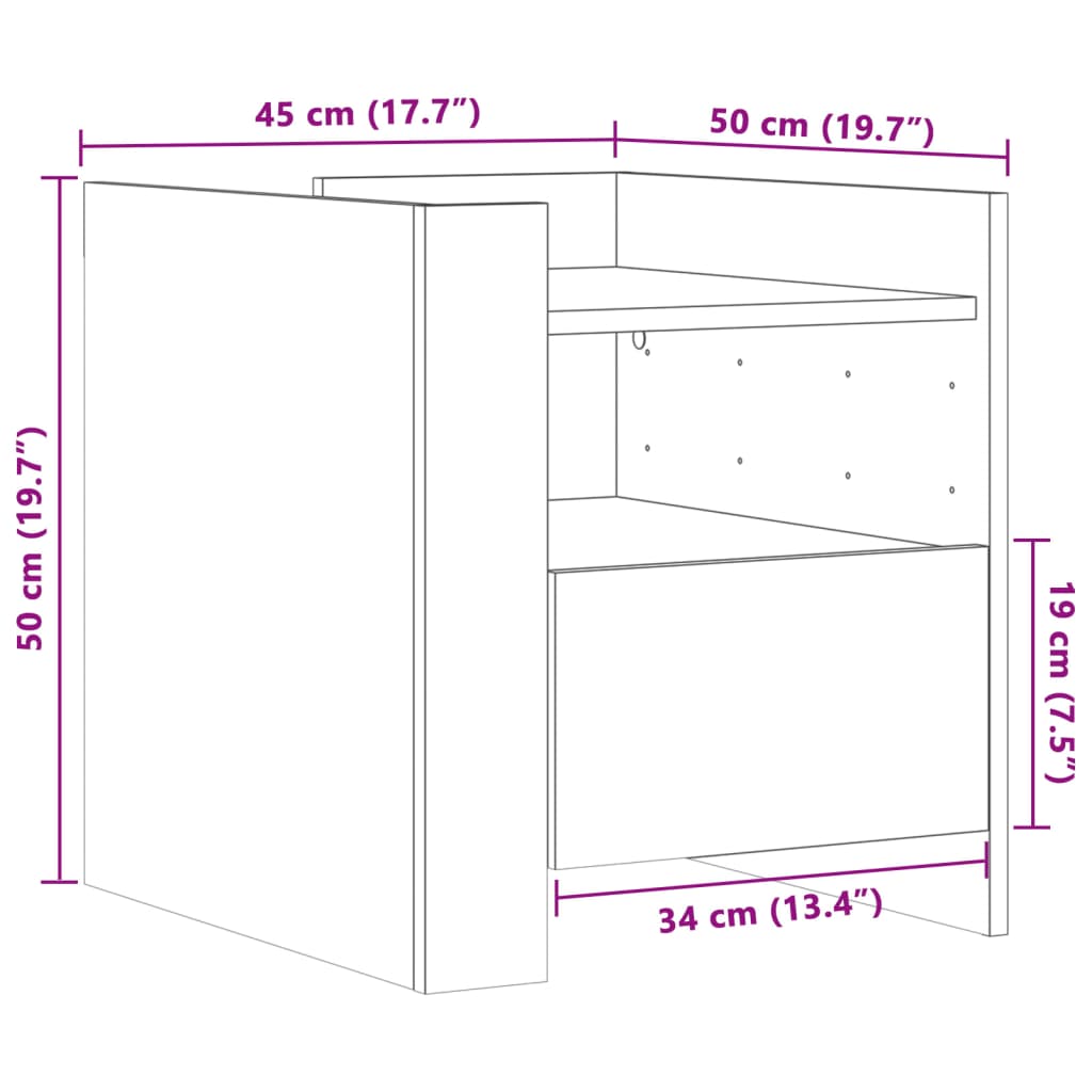 vidaXL Κομοδίνο Sonoma Γκρι 45x50x50 εκ. από Επεξεργασμένο Ξύλο