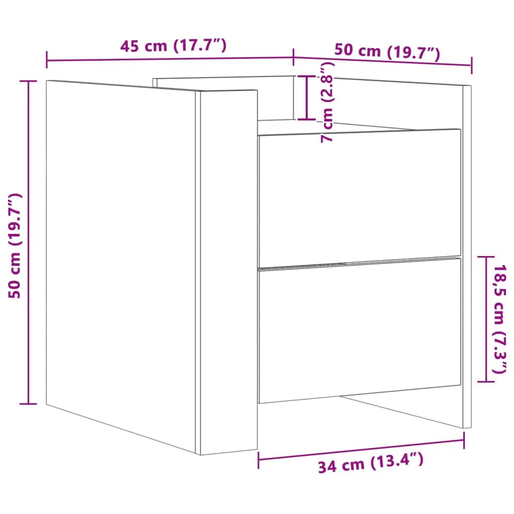 vidaXL Κομοδίνο Μαύρο 45x50x50 εκ. από Επεξεργασμένο Ξύλο