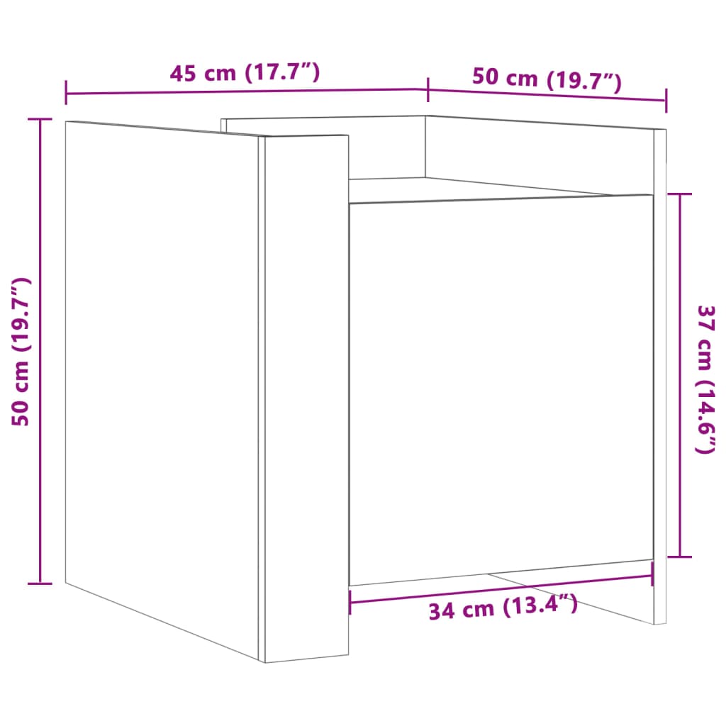 vidaXL Κομοδίνο Καφέ Δρυς 45x50x50 εκ. από Επεξεργασμένο Ξύλο