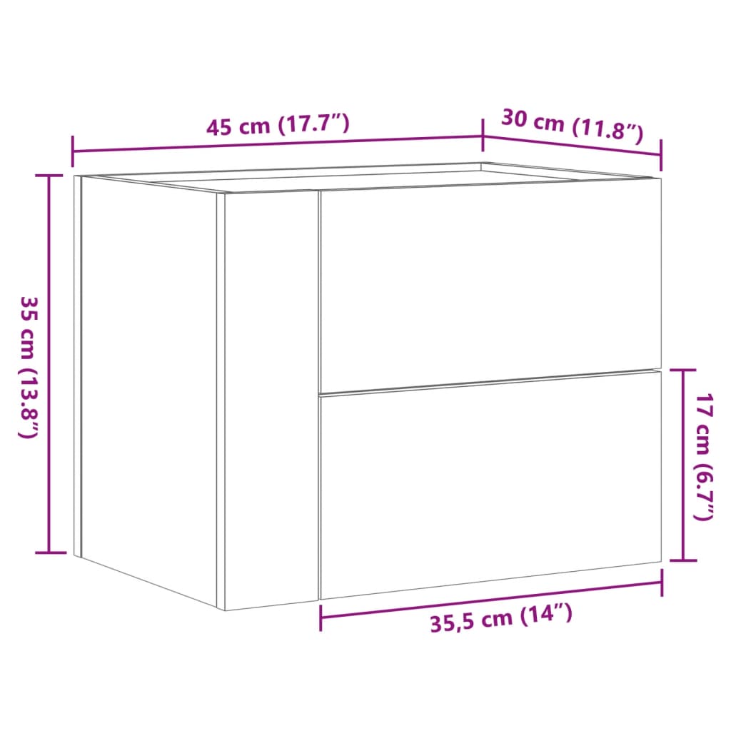 vidaXL Κομοδίνα Επιτοίχια 2 τεμ. Γκρι Sonoma 45x30x35 εκ.