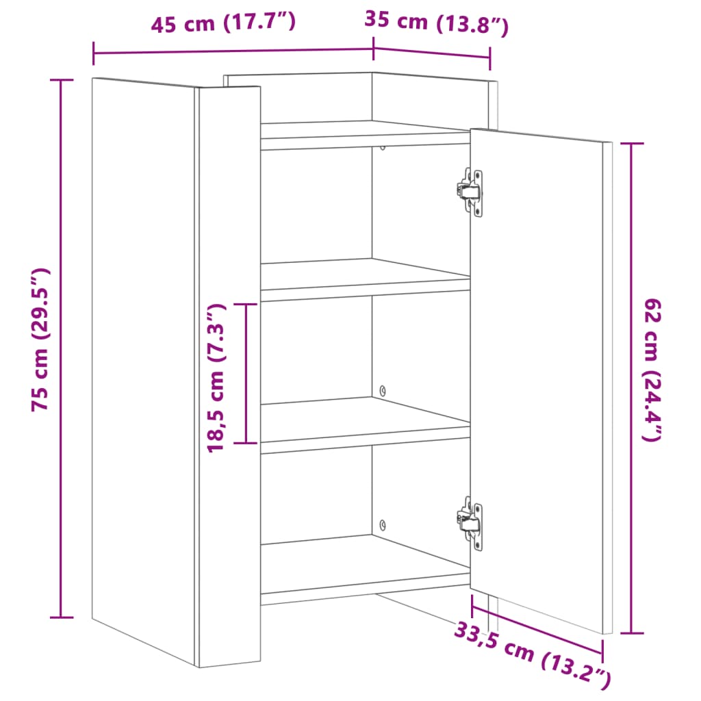 vidaXL Μπουφές Καφέ Δρυς 45x35x75 εκ. από Επεξεργασμένο Ξύλο