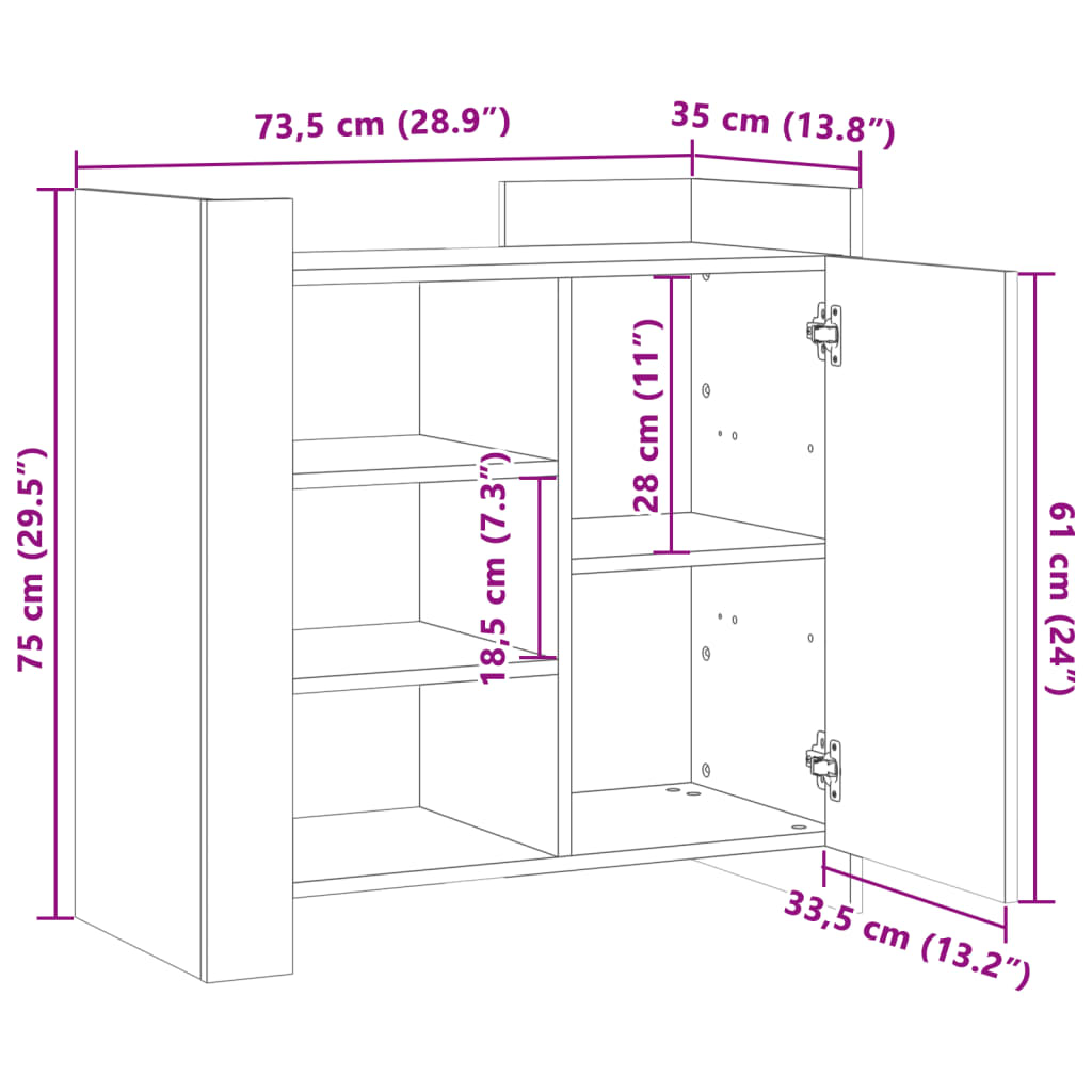 vidaXL Μπουφές Καπνιστή Δρυς 73,5x35x75 εκ. Επεξεργασμένο Ξύλο