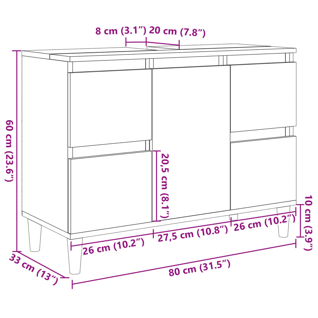 vidaXL Ντουλάπι Νιπτήρα Sonoma Δρυς 80x33x60 εκ. Επεξεργασμένο Ξύλο