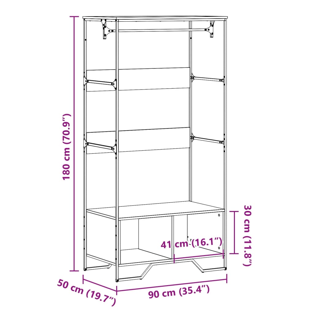 vidaXL Ντουλάπα Μαύρη 90 x 50 x 180 εκ. από Επεξ. Ξύλο