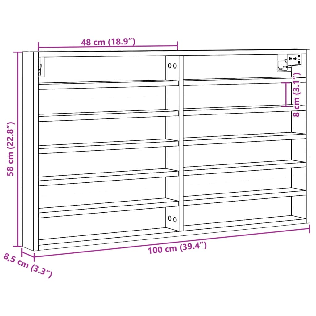 vidaXL Βιτρίνα Καφέ Δρυς 100x8,5x58 εκ. από Επεξεργασμένο Ξύλο