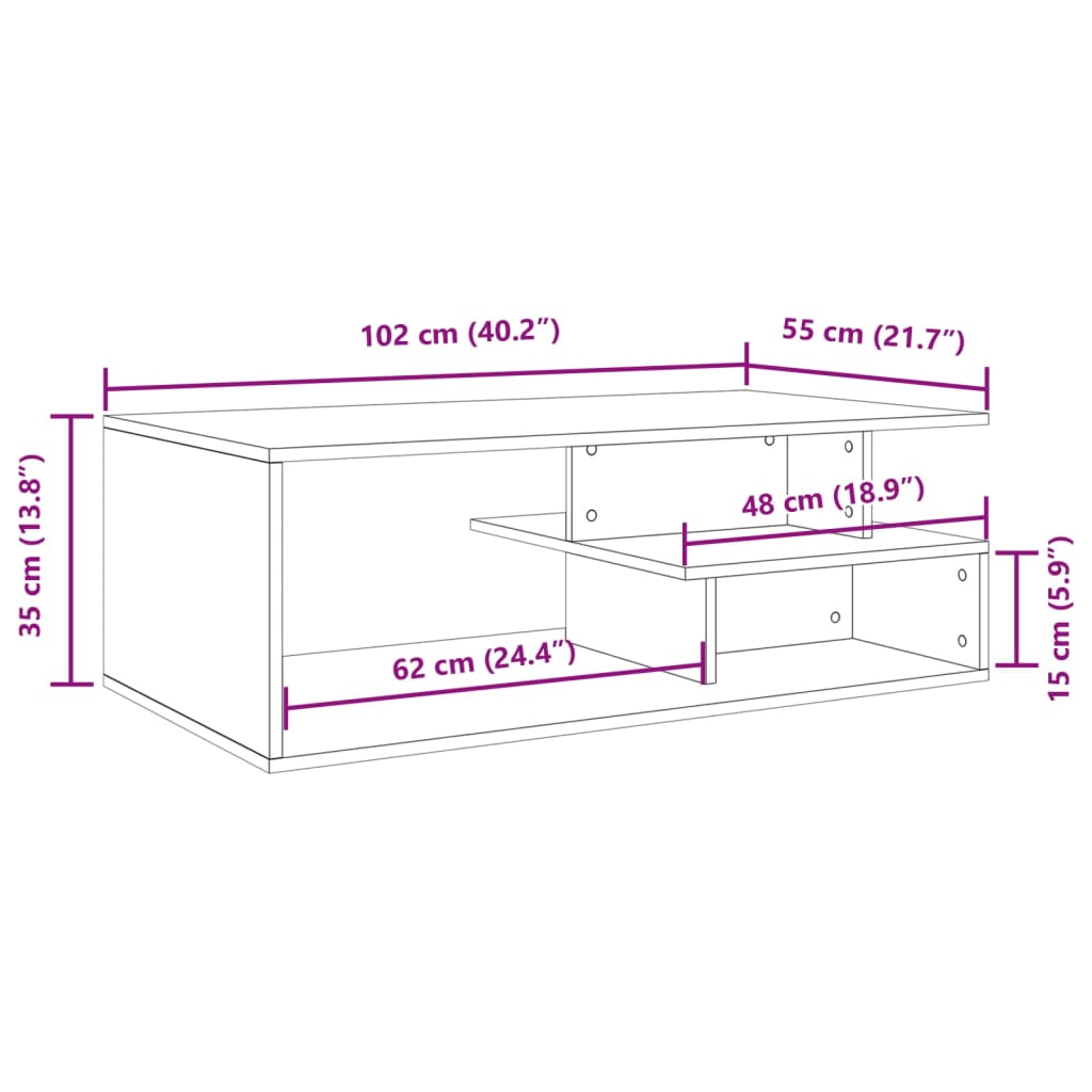 vidaXL Τραπεζάκι Σαλονιού Καφέ Δρυς 102x55x35 εκ. Επεξεργασμένο Ξύλο