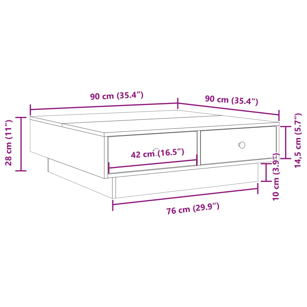vidaXL Τραπεζάκι Σαλονιού Καφέ Δρυς 90x90x28 εκ. Επεξεργασμένο Ξύλο