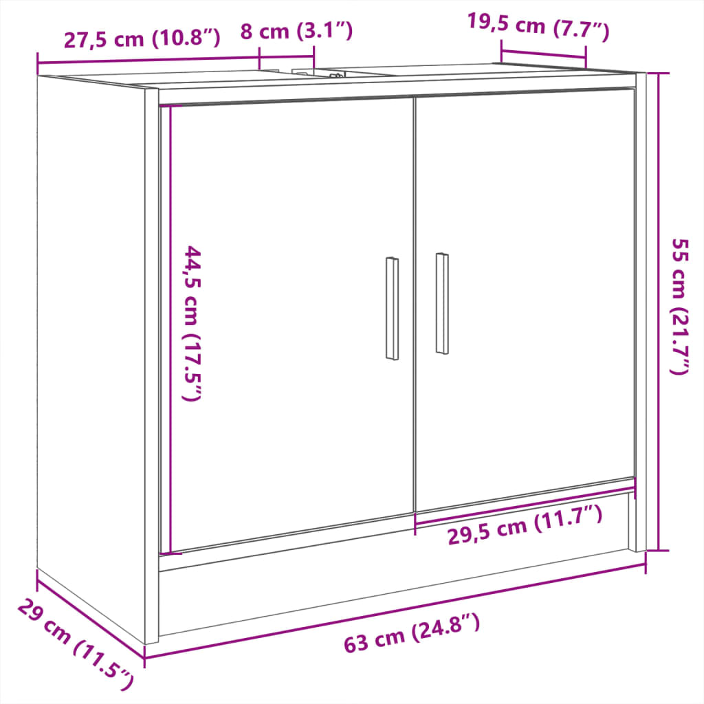 vidaXL Ντουλάπι Νιπτήρα Sonoma Δρυς 63x29x55 εκ. Επεξεργασμένο Ξύλο