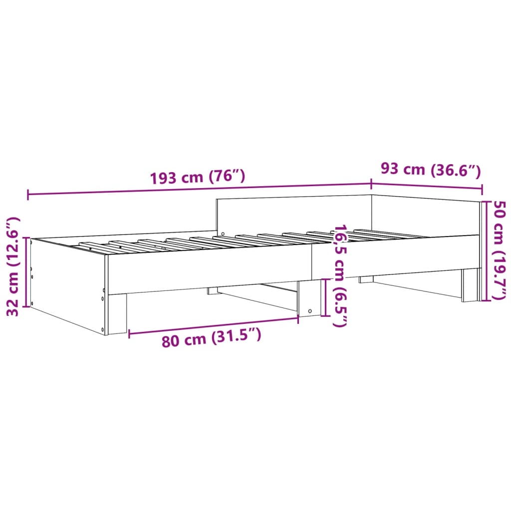 vidaXL Πλαίσιο Κρεβατιού Γκρι Sonoma 90 x 190 εκ. Επεξεργασμένο Ξύλο