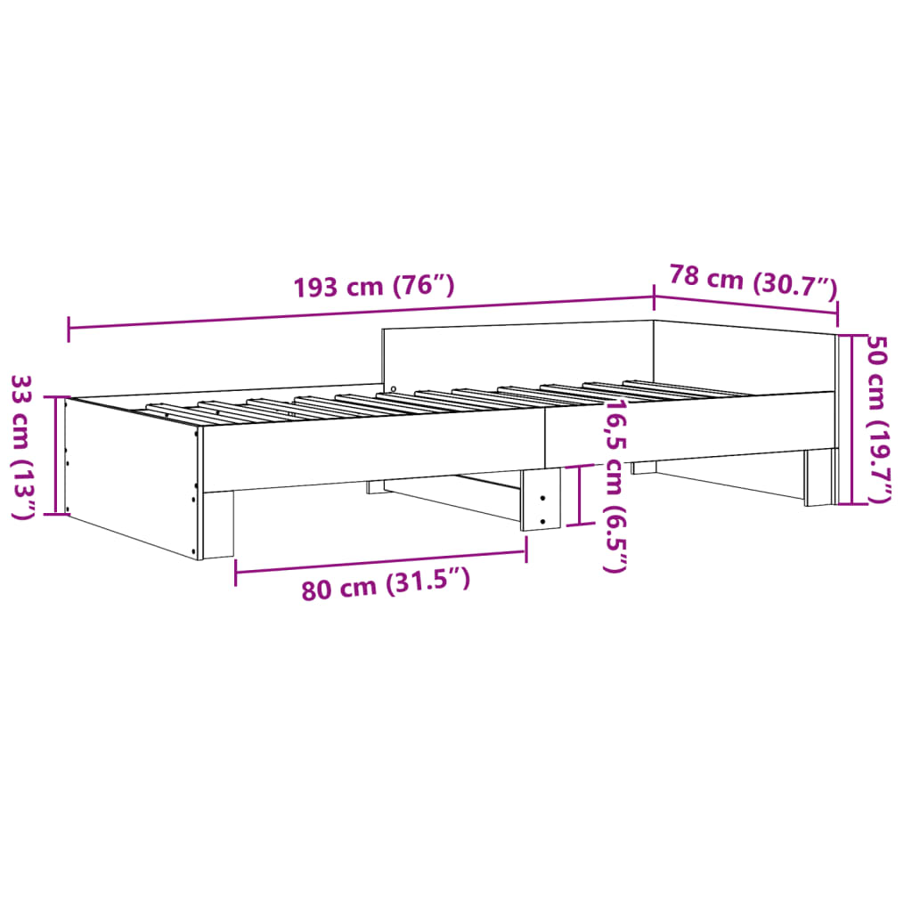 vidaXL Πλαίσιο Κρεβατιού Γκρι Σκυροδέματος 75 x 190 εκ. Επεξεργ. Ξύλο