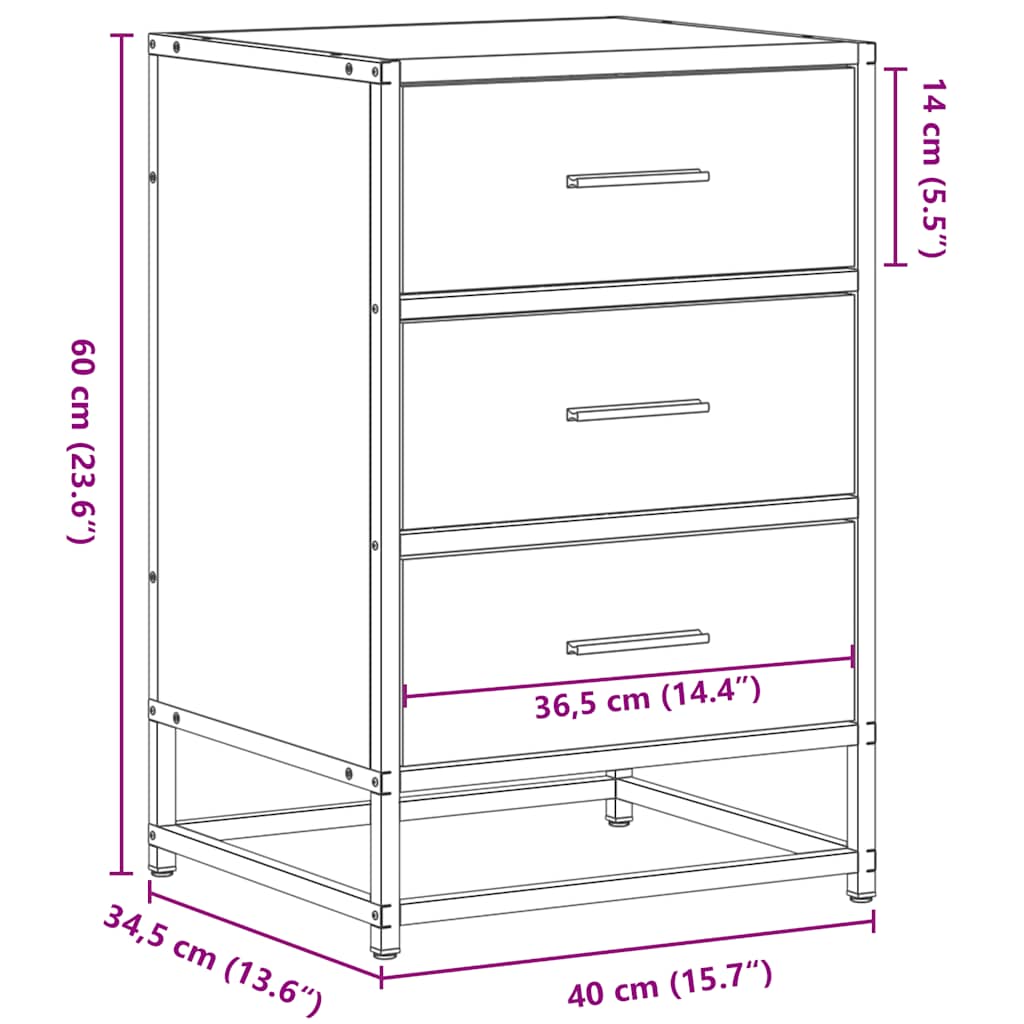 vidaXL Κομοδίνο καφέ δρυς 40x34,5x60cm Κατασκευασμένο ξύλο και μέταλλο